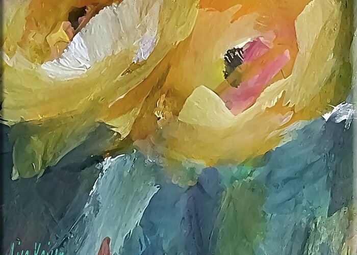 Impressionistic Greeting Card featuring the painting Two Small Yellow Flowers Looking Upward by Lisa Kaiser