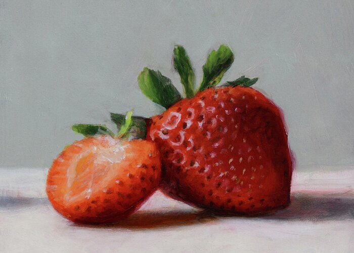Strawberry Greeting Card featuring the painting Two Strawberries by Susan N Jarvis