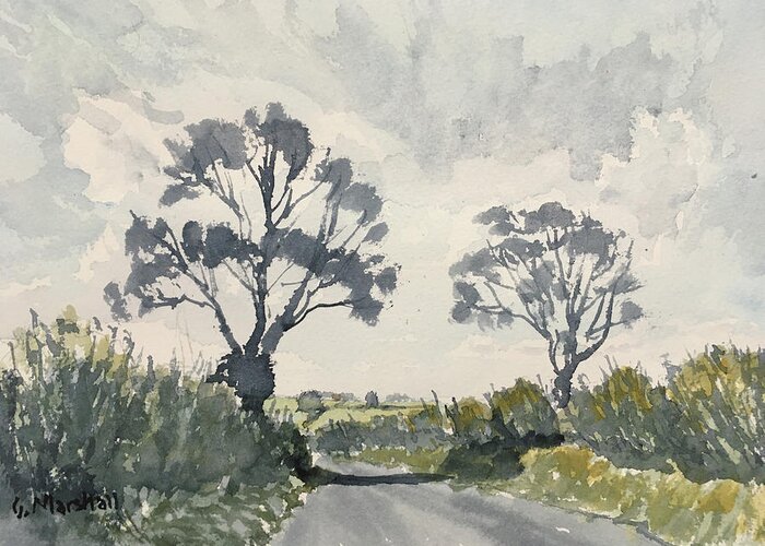 Watercolour Greeting Card featuring the painting Two Trees on Thwing Road by Glenn Marshall