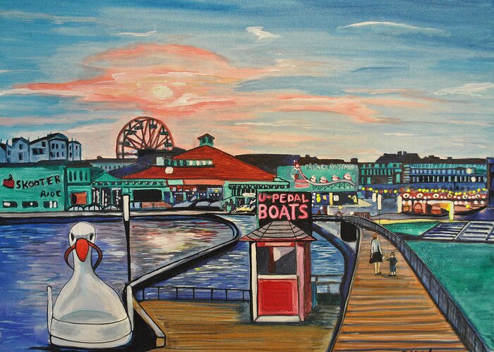 Asbury Art Greeting Card featuring the painting U-Pedal the Boat by Patricia Arroyo