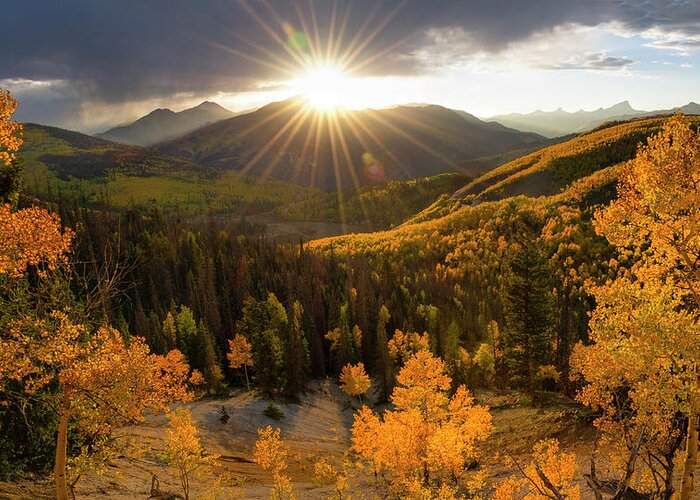 Colorado Greeting Card featuring the photograph Uncompahgre Sunburst Panorama by Aaron Spong