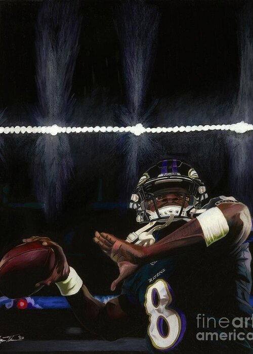 Baltimore Ravens Greeting Card featuring the drawing Under the Bright Lights by Philippe Thomas