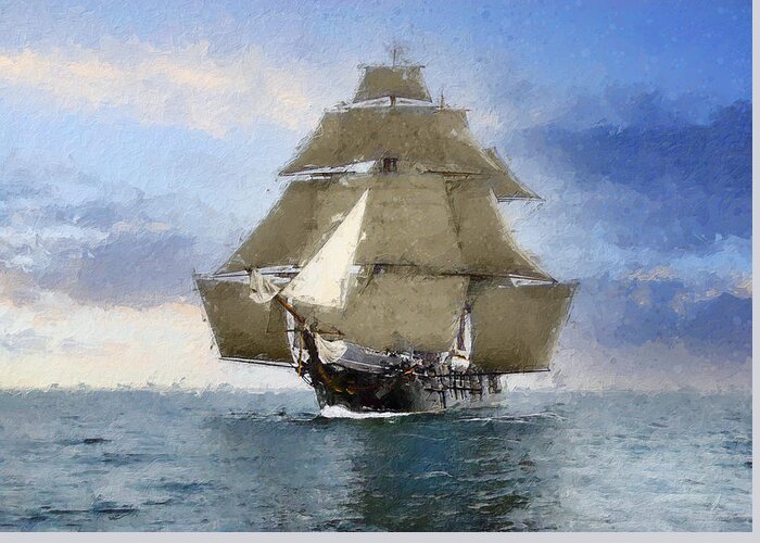 Sailing Ship Greeting Card featuring the digital art Unfurled by Geir Rosset