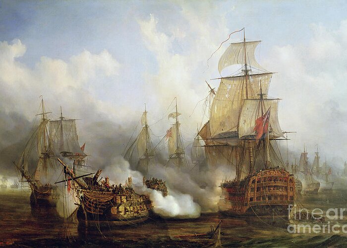 The Greeting Card featuring the painting Unknown title Sea Battle by Auguste Etienne Francois Mayer