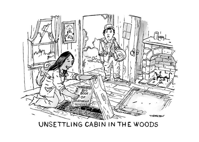 Unsettling Cabin In The Woods Greeting Card featuring the drawing Unsettling Cabin in the Woods by Tim Hamilton