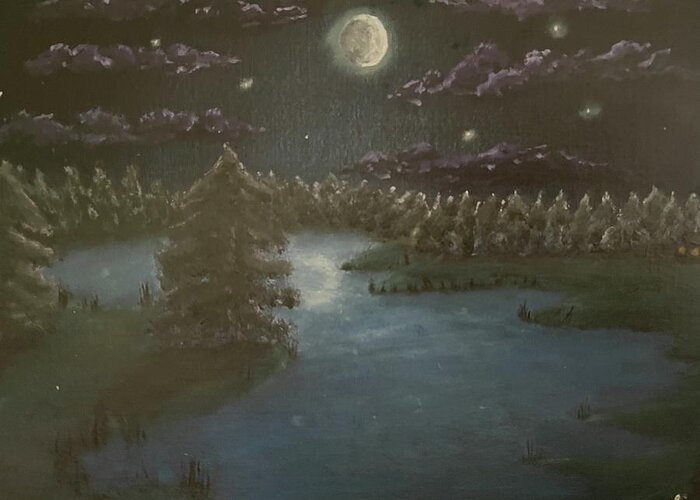Oil Painting Greeting Card featuring the painting UP-per Moon by Lisa White
