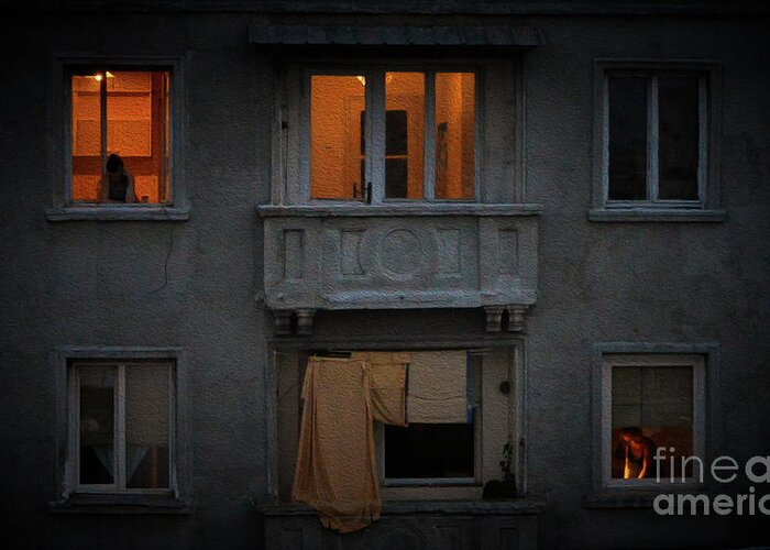 Facade Greeting Card featuring the photograph Urban Gothic at dusk by Yavor Mihaylov
