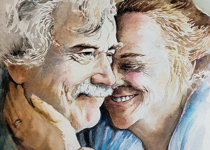Couple Greeting Card featuring the painting Us by Merana Cadorette