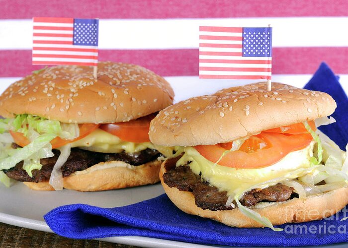 Fourth Of July Greeting Card featuring the photograph USA Fourth of July Hamburgers by Milleflore Images