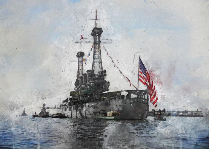 United States Navy Greeting Card featuring the digital art USS Connecticut 1904 by Geir Rosset