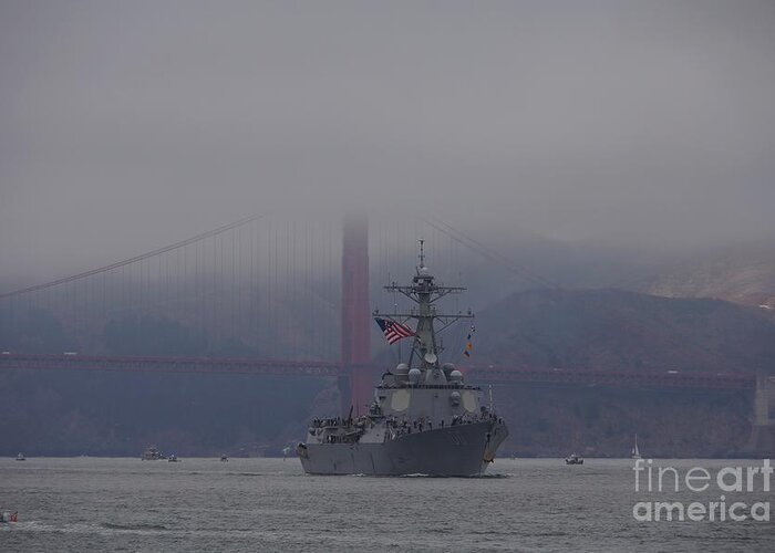 Us Navy Warship Vessel Ship Greeting Card featuring the photograph USS Kidd DDG 100 in San Francisco by Tony Lee