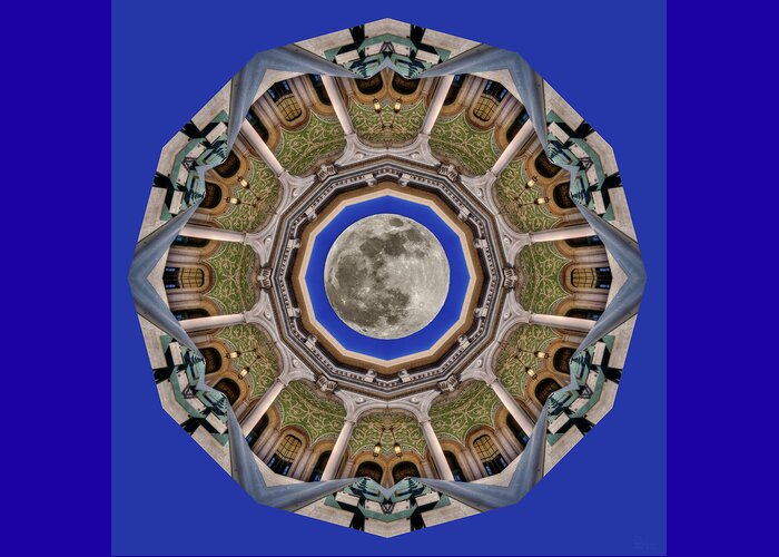 Uw Madison Greeting Card featuring the photograph UW Madison Union Mandala Kaleidoscope view with full moon by Peter Herman