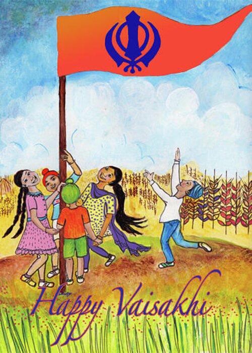 Vaisakhi Greeting Card featuring the painting Vaisakhi by Sarabjit Singh