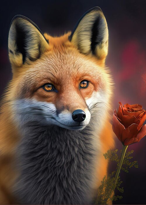 Fox Greeting Card featuring the digital art Valentines Day Art Greetings 06 Cute Fox by Matthias Hauser