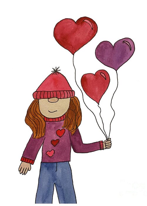 Valentine's Day Greeting Card featuring the mixed media Valentine's Day Girl Gnome by Lisa Neuman