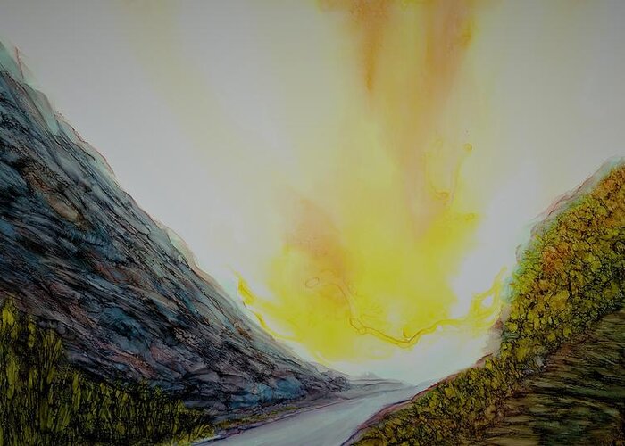 Bright Greeting Card featuring the painting Valley Commute by Angela Marinari