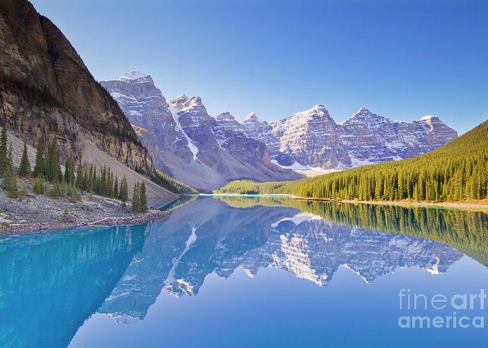 Moraine Lake Greeting Card featuring the photograph Valley of the Ten Peaks reflected in Moraine Lake, Canadian Rockies by Neale And Judith Clark
