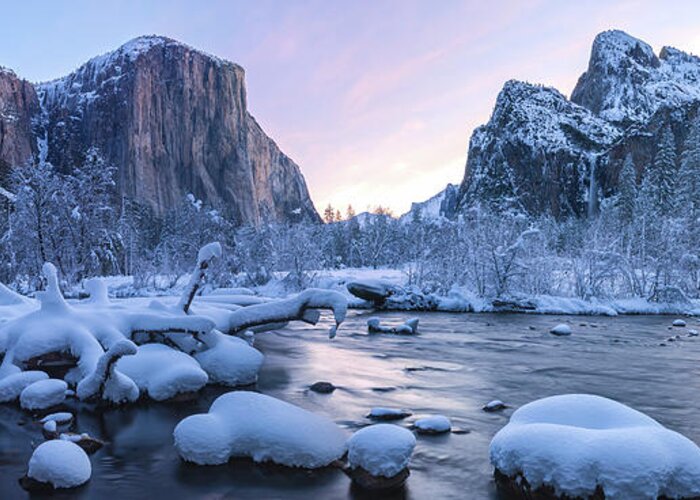 Destinations Greeting Card featuring the photograph Valley Winter Dawn Pano by Jonathan Nguyen