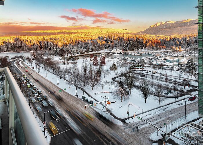 Architecture Greeting Card featuring the photograph Vancouver Christmas winter morning by Jose Rey