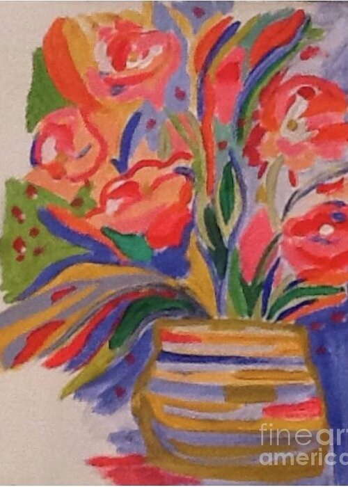 Original Art Work Greeting Card featuring the painting Vase of Flowers by Theresa Honeycheck