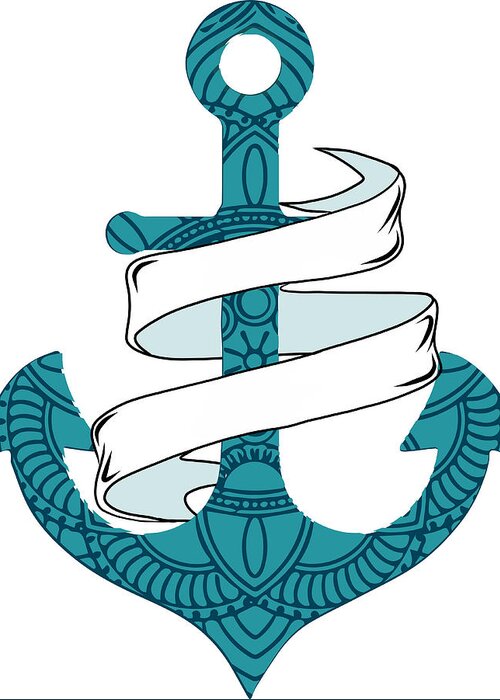 vector illustration Nautical anchor with rope and ribbon Greeting Card by  Dean Zangirolami