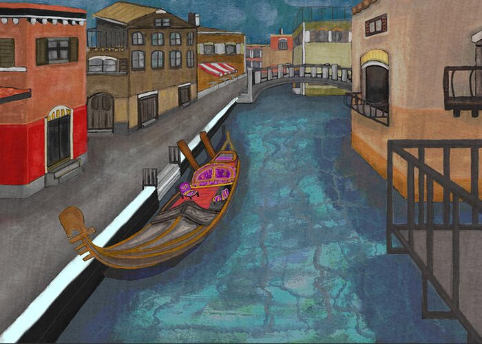 Venice Greeting Card featuring the digital art Venice a Raining Day by Rose Lewis