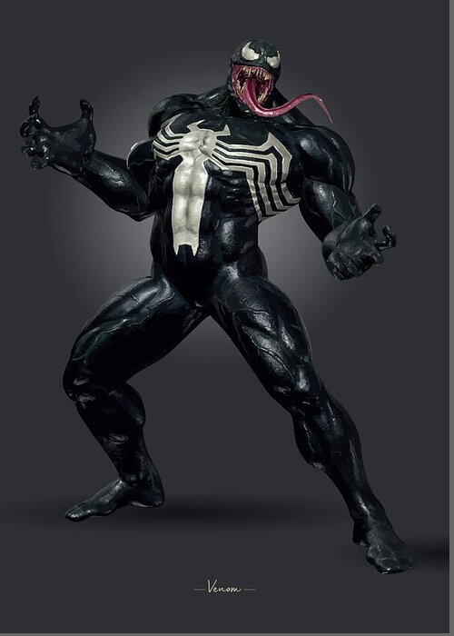 Venom Greeting Card featuring the digital art Venom - Marvel by Samuel Whitton
