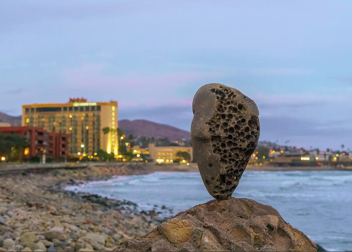 Rock Sculpture Greeting Card featuring the photograph Ventura Beach Balance Rock by Lindsay Thomson