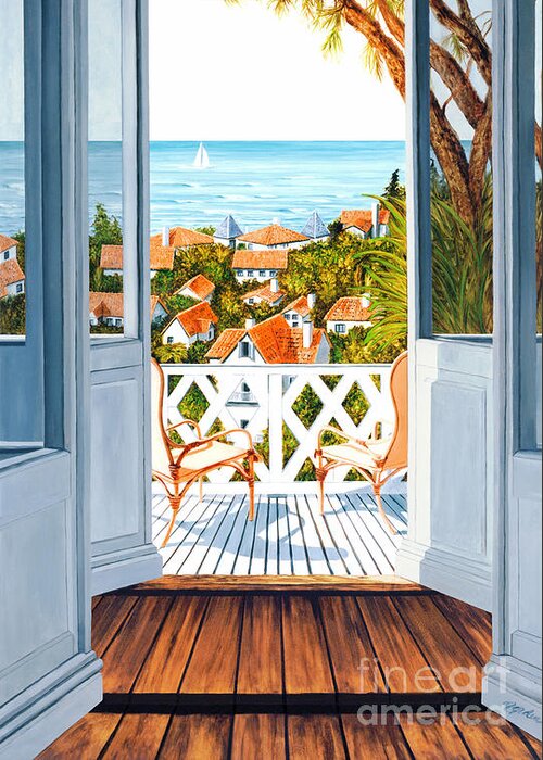Rivera Greeting Card featuring the painting VERANDA VIEW print -taller-view by Mary Grden