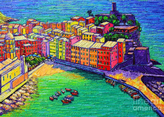 Vernazza Greeting Card featuring the painting Vernazza Cinque Terre Italy Painting Detail by Ana Maria Edulescu
