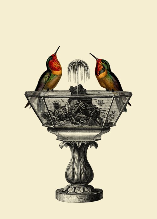 Hummingbird Greeting Card featuring the digital art Victorian hummingbirds by Madame Memento