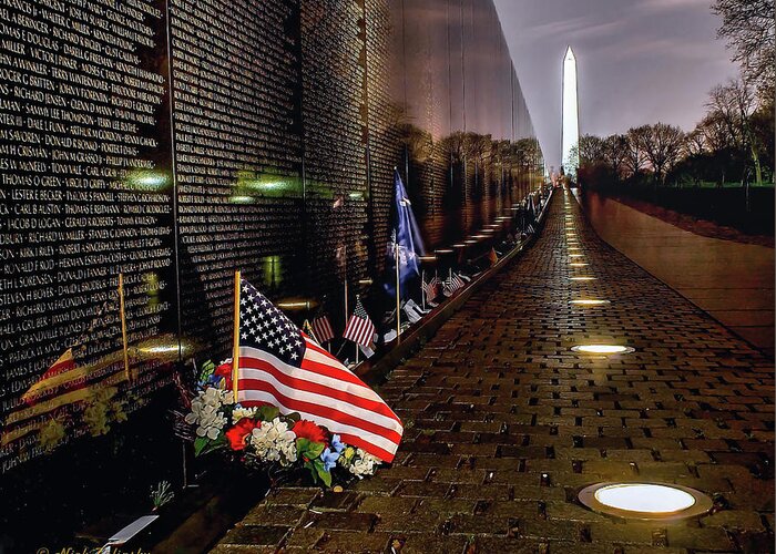 Vietnam Greeting Card featuring the photograph Vietnam Veterans Memorial at Night by Nick Zelinsky Jr