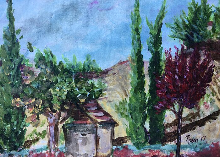 Maurice Carrie Winery Greeting Card featuring the painting View from Maurice Carrie Winery by Roxy Rich