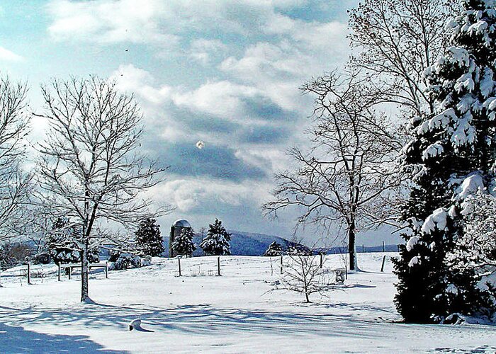 Snow Greeting Card featuring the digital art View in Welsh Run, Pennsylvania by Nancy Olivia Hoffmann