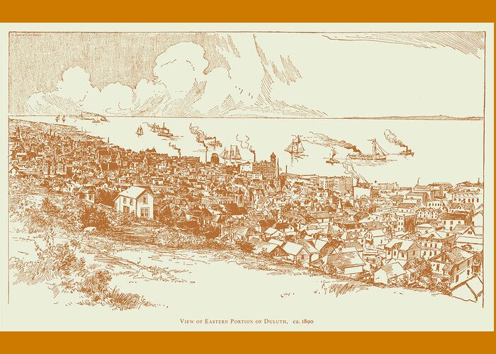 Duluth Greeting Card featuring the drawing View of Duluth 1890 by Zenith City Press