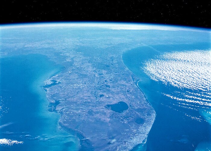 Earth Greeting Card featuring the photograph View of Florida from Space by Mark Andrew Thomas