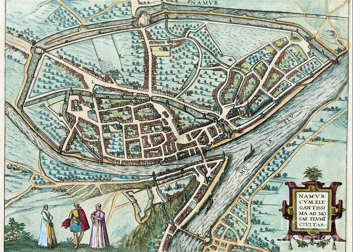 1581 Greeting Card featuring the drawing View Of Namur, 1581 by Georg Braun and Franz Hogenberg