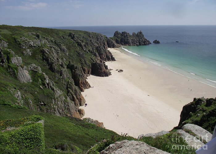Beach Greeting Card featuring the photograph View of Porthcurno Cove by Jayne Wilson