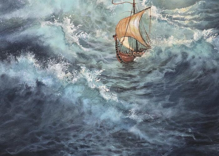 Vikings Greeting Card featuring the painting Viking Longship by Tom Shropshire