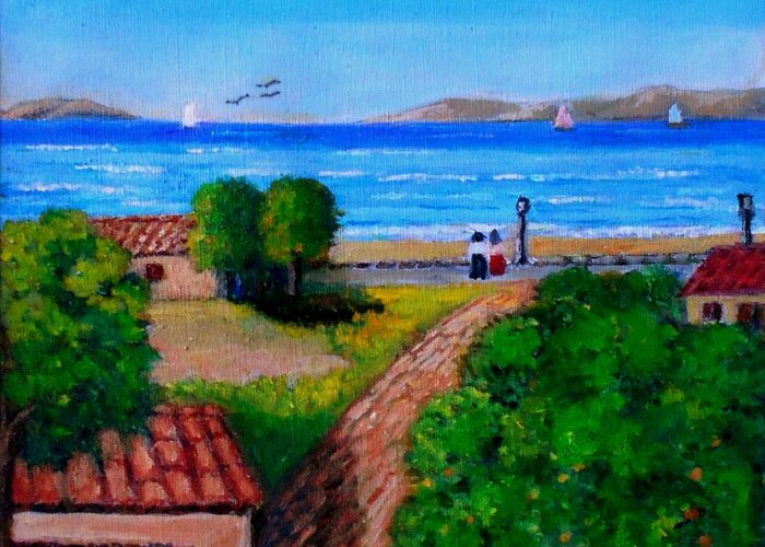 Greece Greeting Card featuring the painting Village Drepanon in Greece by Konstantinos Charalampopoulos