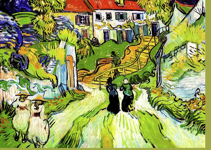 Village Greeting Card featuring the painting Village Street and Steps in Auvers by Vincent Van Gogh 1890 by Vincent Van Gogh