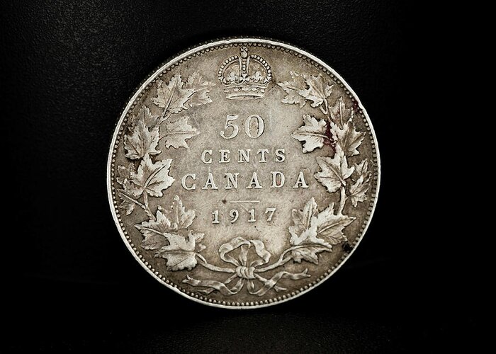 Coin Greeting Card featuring the photograph Vintage 1917 Canadian Coin by Amelia Pearn