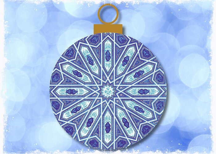 Christmas Greeting Card featuring the digital art Vintage Blue Christmas Ornament Series 1 by Gaby Ethington