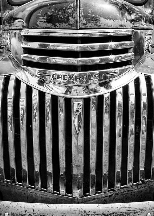 Chev Greeting Card featuring the photograph Vintage Chev Half Ton Black And White by Theresa Tahara