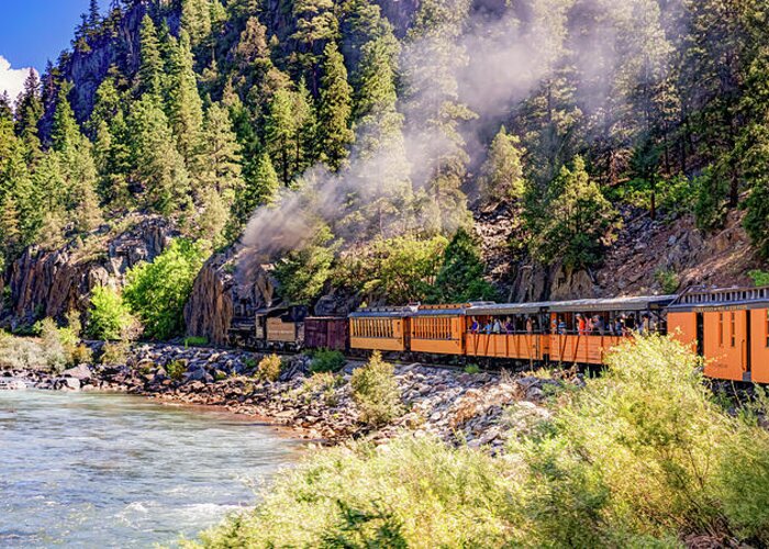 America Greeting Card featuring the photograph Vintage Colorado Train Ride Along the Animas River Panorama by Gregory Ballos
