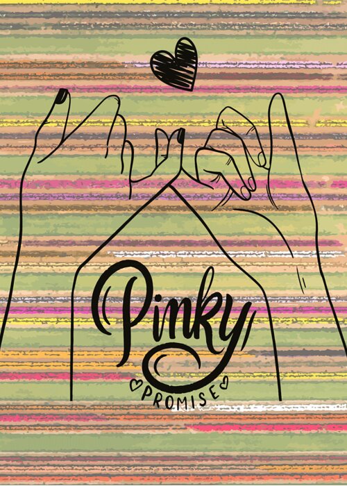 Pinky Promise Greeting Card featuring the drawing Vintage drawing of pinky promise pinky swear concept i promise i swear romantic couple love poster by Mounir Khalfouf