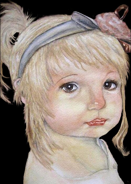 Little Girl Painting Greeting Card featuring the mixed media Vintage Golden Girl by Kelly Mills