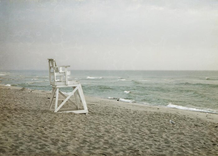Ocean Greeting Card featuring the photograph Vintage Inspired Beach with Lifeguard Chair by Brooke T Ryan
