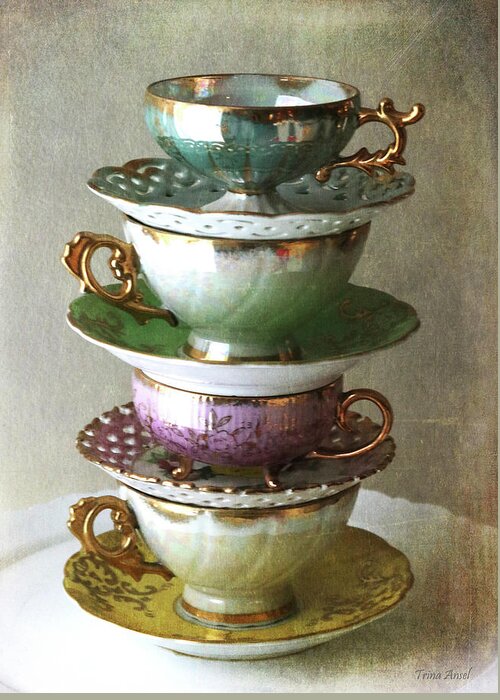 Tea Cups Greeting Card featuring the photograph Vintage Tea Cups by Trina Ansel