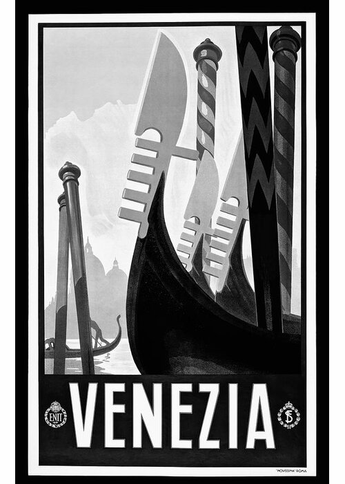 Venice Greeting Card featuring the photograph Vintage Travel Poster Venice Italy Black and White by Carol Japp